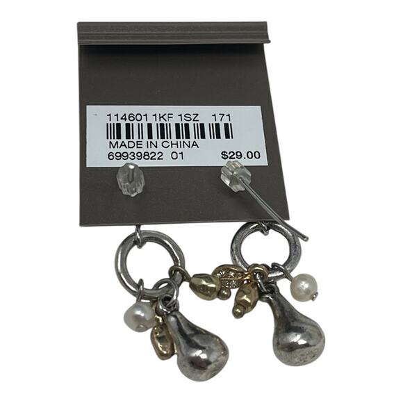 NWT J. Jill Silver Tone Circle Dangle Earrings. Mixed Metal & Faux Pearl Charms - Picture 3 of 3